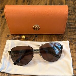 Tory Burch Gold Sunglasses with Orange Case